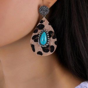 Print Turquoise Decor Drop Earrings